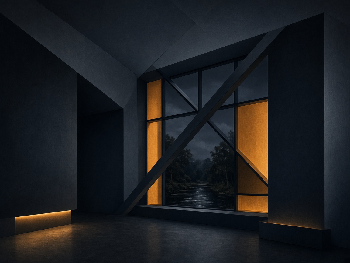 Geometric abstract of Suite 140 as amber window planes